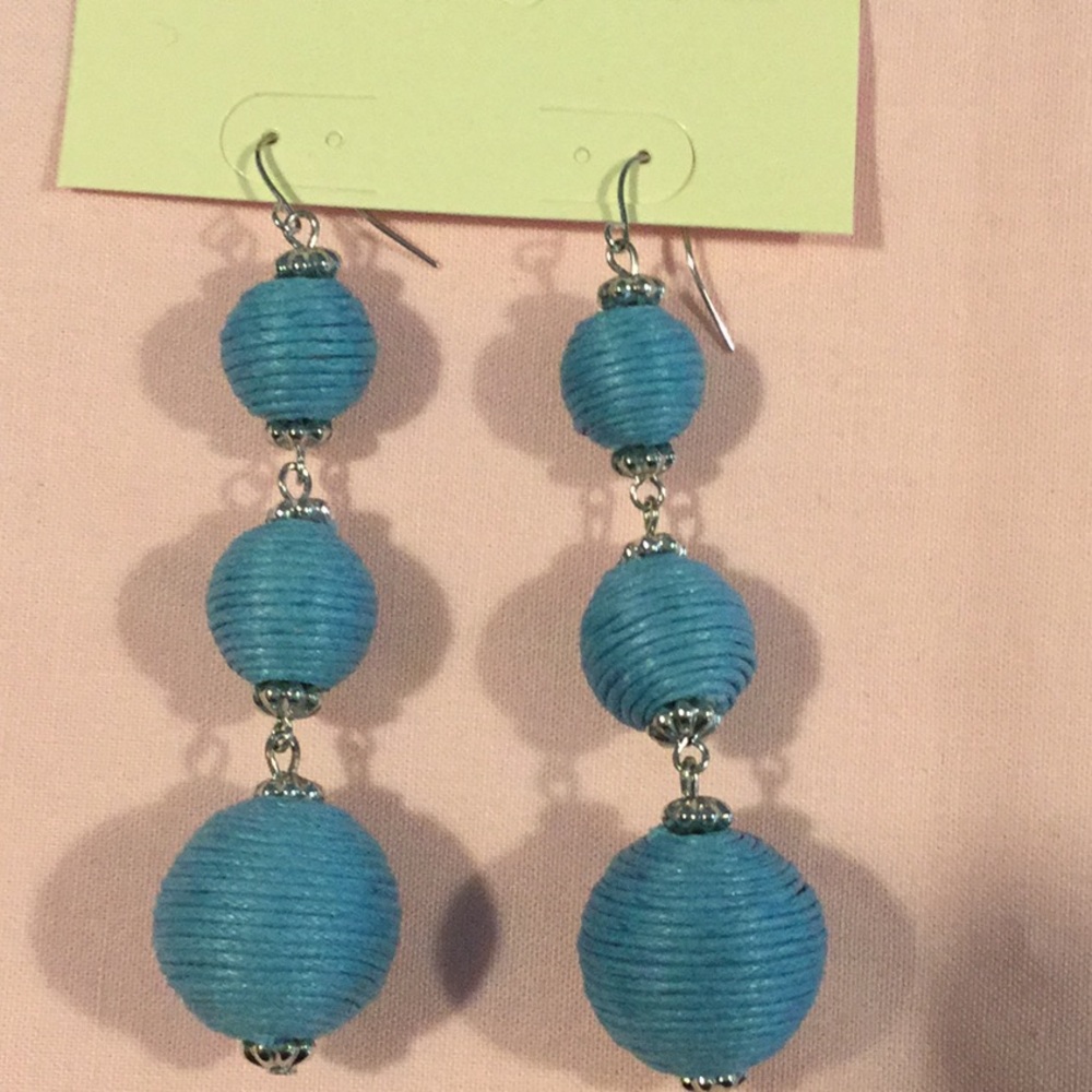 Light Blue Ball Silvertone Dangle Earrings